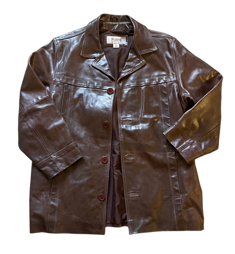 90s Vintage WILSONS Leather Jacket Size Large Y2K Edge Dark Brown Oversized